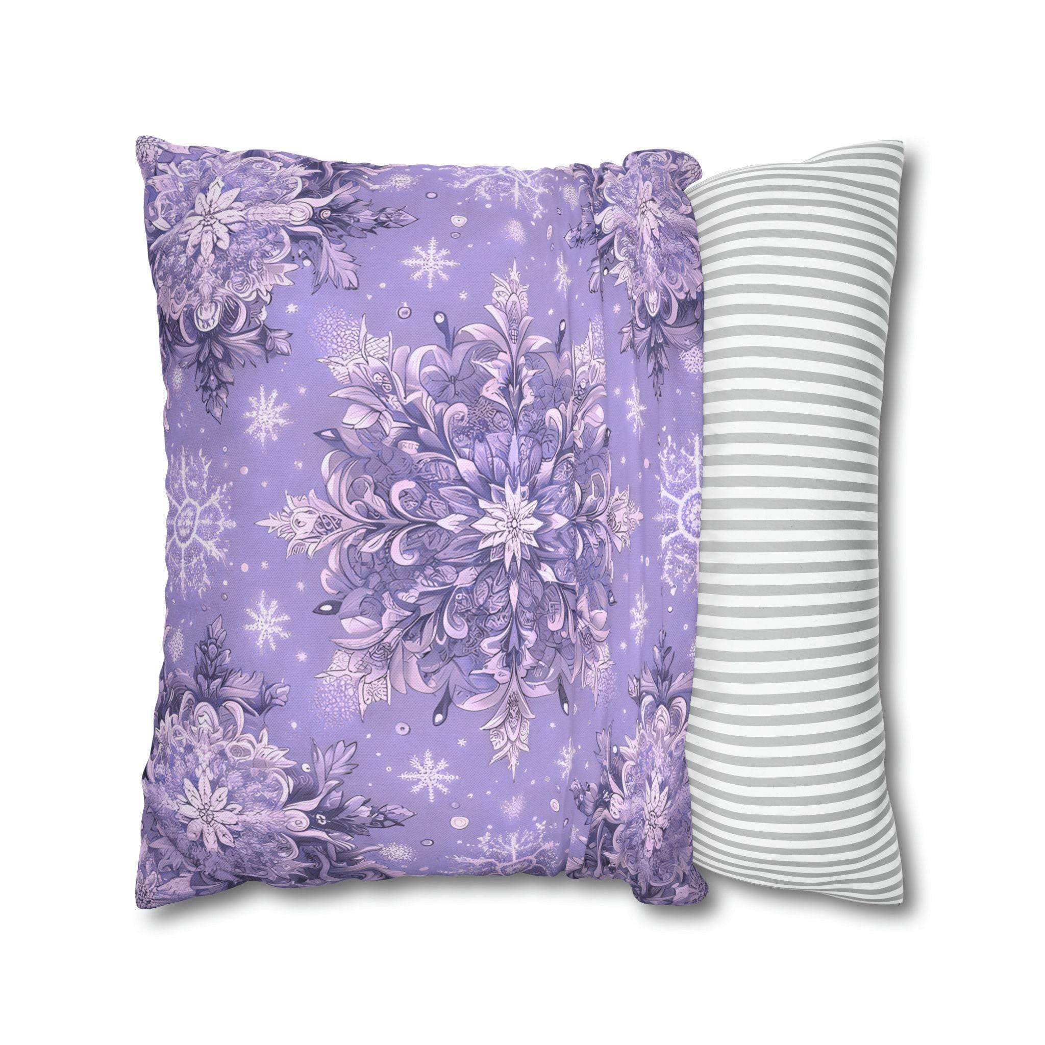 Vintage Style Lavender Snowflake Pillow Cover, Elegant Winter Home Decor
