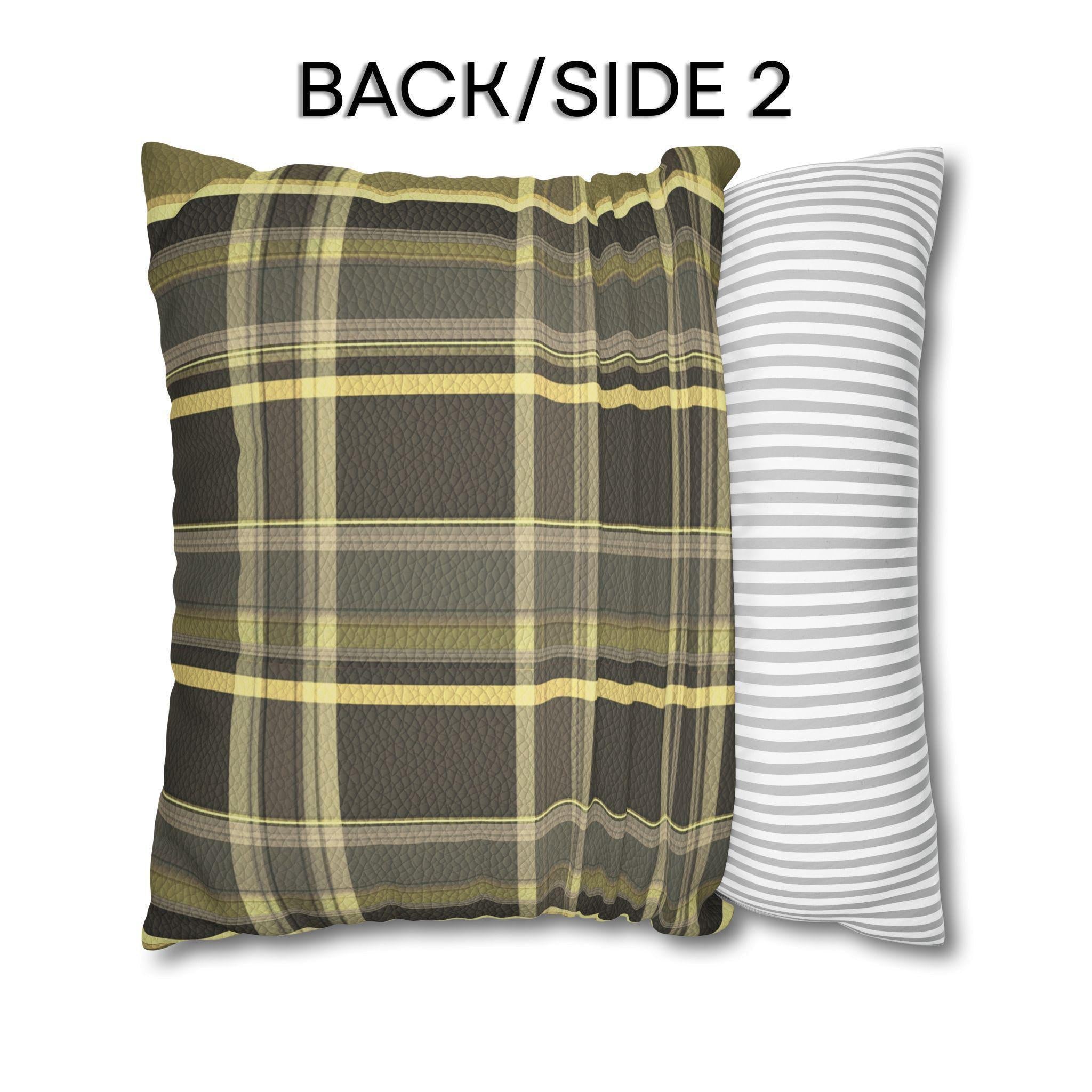 Vegan Faux Suede Material Printed Pillow Cover: Modern Olive & Golden Yellow Plaid Soft Leather-Look