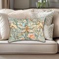 William Morris Inspired Dragonfly Lumbar Pillow: Blue, Gold & Pink Nature Design