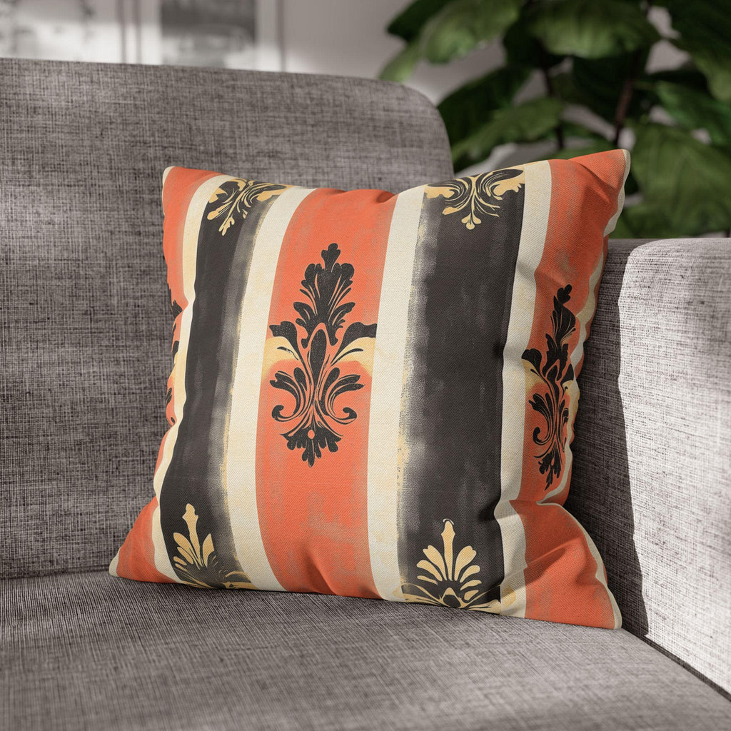 Elegant Farmhouse Patriotic Pillow Cover: Red, White & Navy Stripes with Gold Damask Floral Motifs