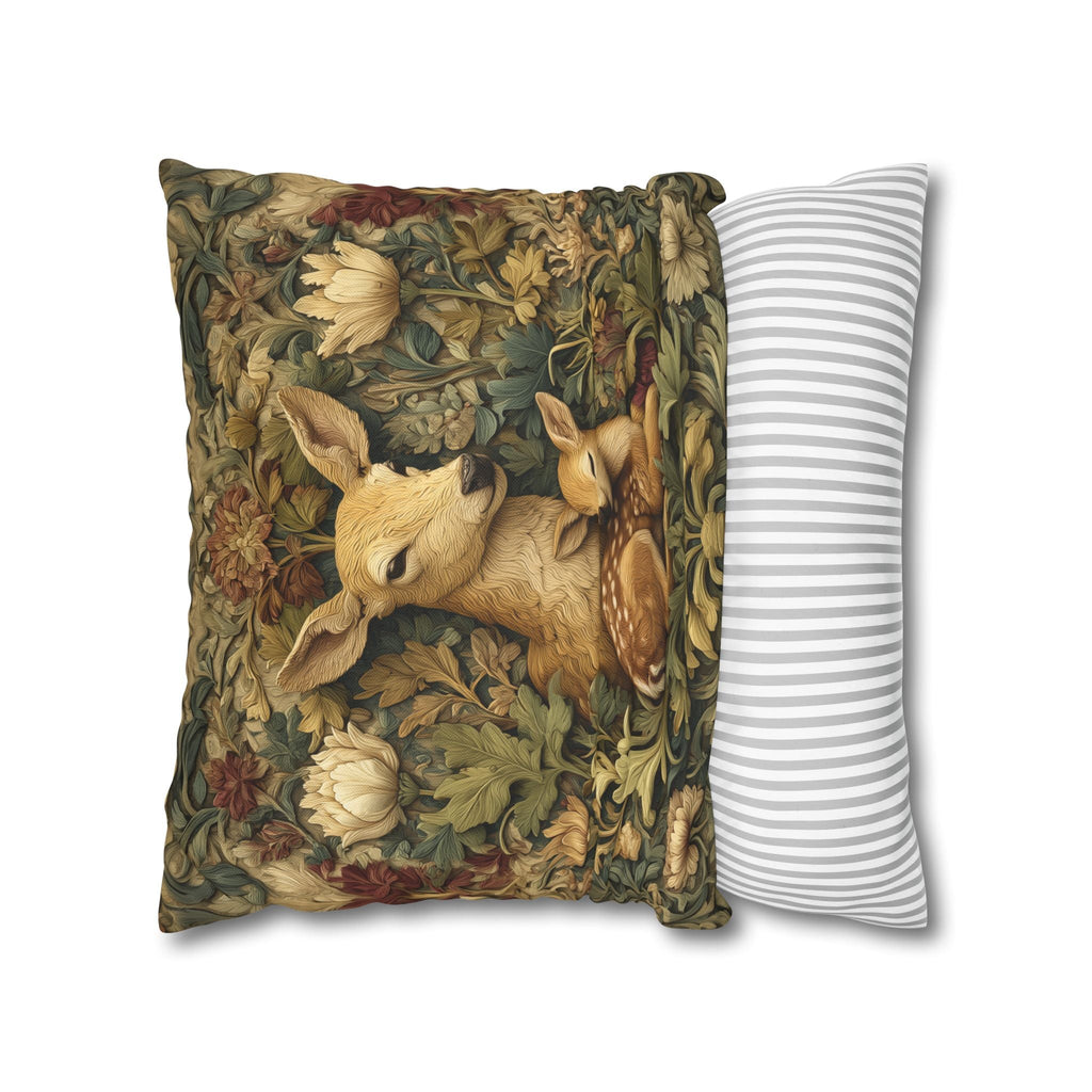William Morris Inspired Pillow Cover:   Woodland Botanical Doe and Fawn