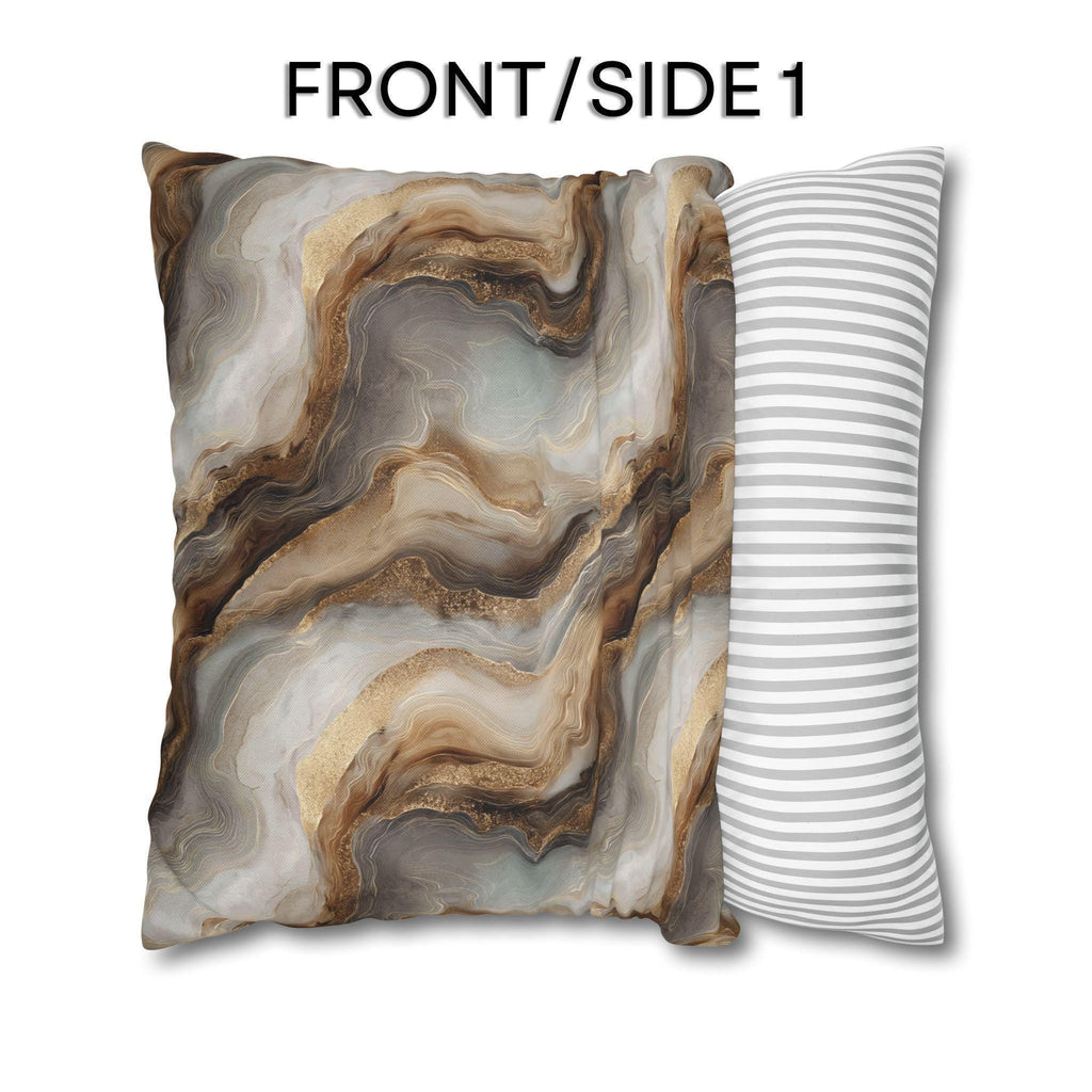 Modern Abstract Pillow Cover: Brown Marble Look with Gold Color Accents