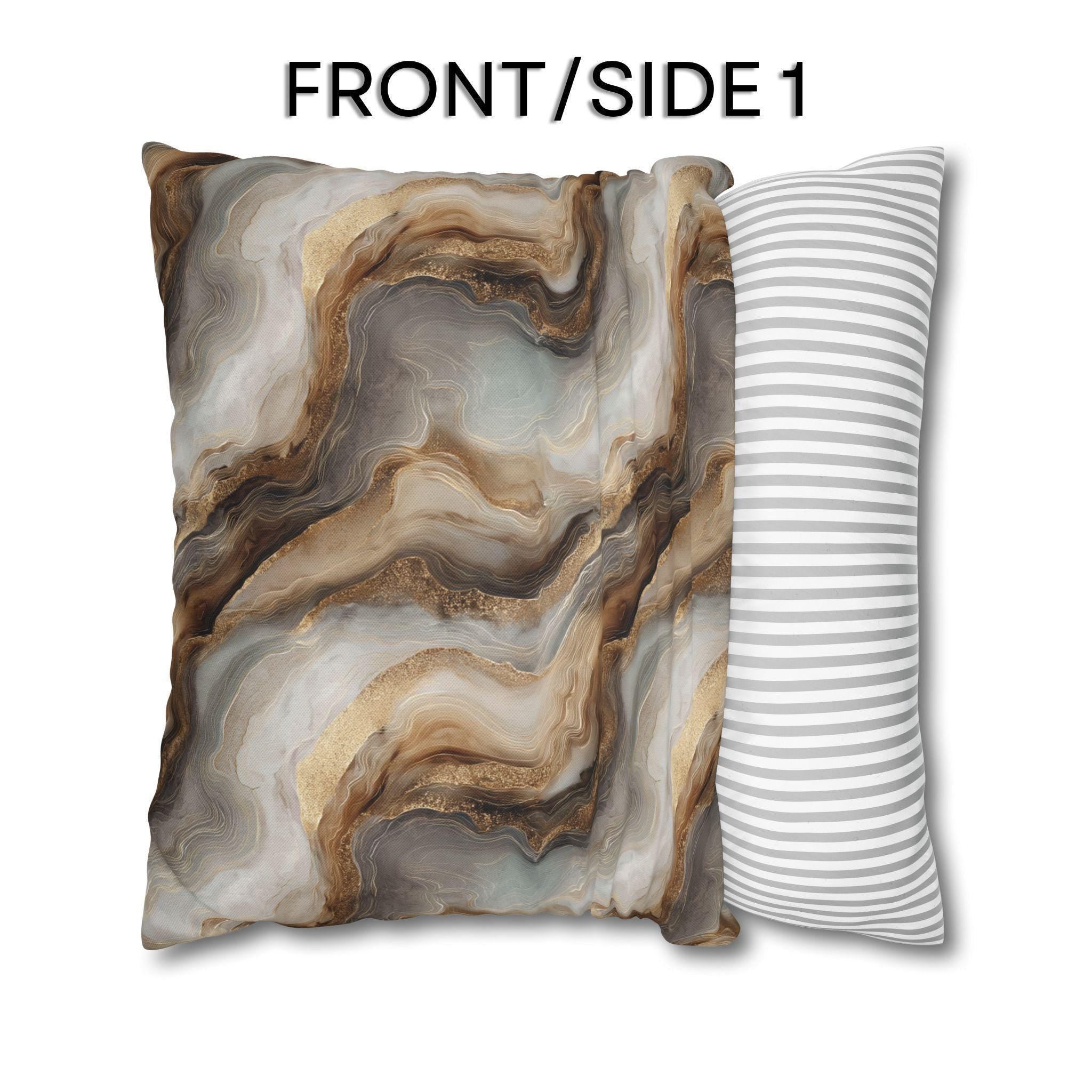 Modern Abstract Pillow Cover: Brown Marble Look with Gold Color Accents
