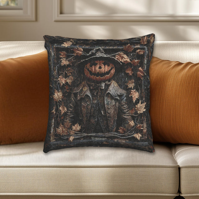 Halloween Woven Throw Pillow: Dark Cottagecore, Heritage Tapestry Cushion
