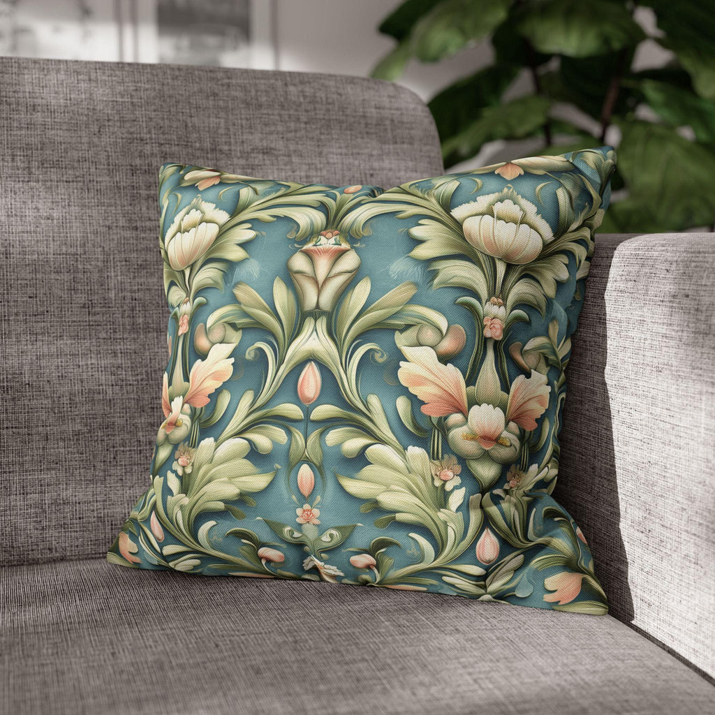 William Morris Inspired Pillow Cover: Teal Floral Botanical Cushion