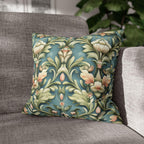 William Morris Inspired Pillow Cover: Teal Floral Botanical Cushion