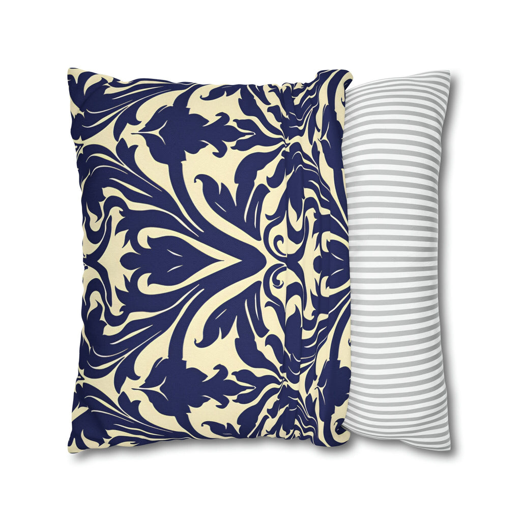 Art Nouveau Floral Pillow Cover, Deep Blue on Off-White