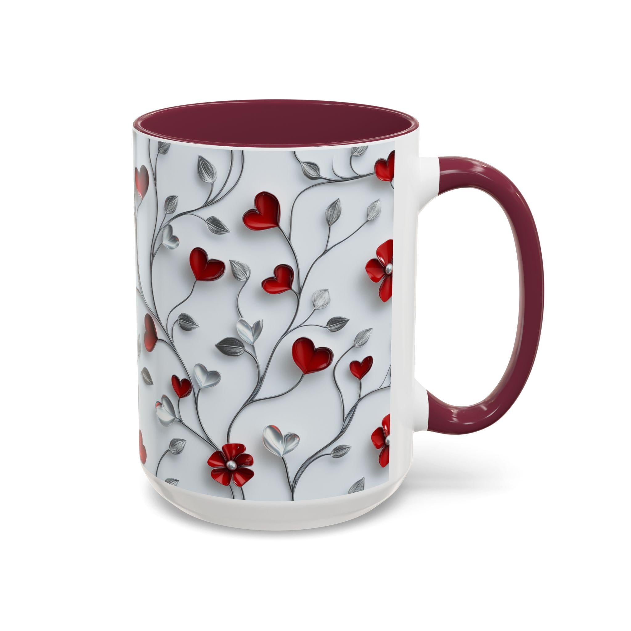Romantic Valentine's Day Mug: Intertwining Vines Design, Colorful 11oz/15oz Gift for Loved Ones