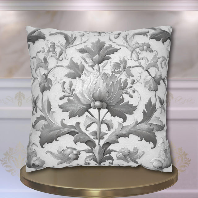 Jacobean Floral Pillow Cover: Gray & White Vintage Decor