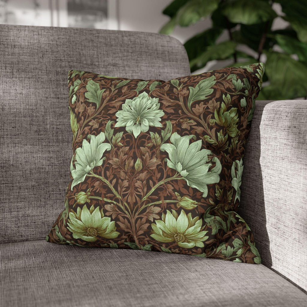 William Morris Style Pillow Cover: Maroon, Sage and Cream Botanical Floral