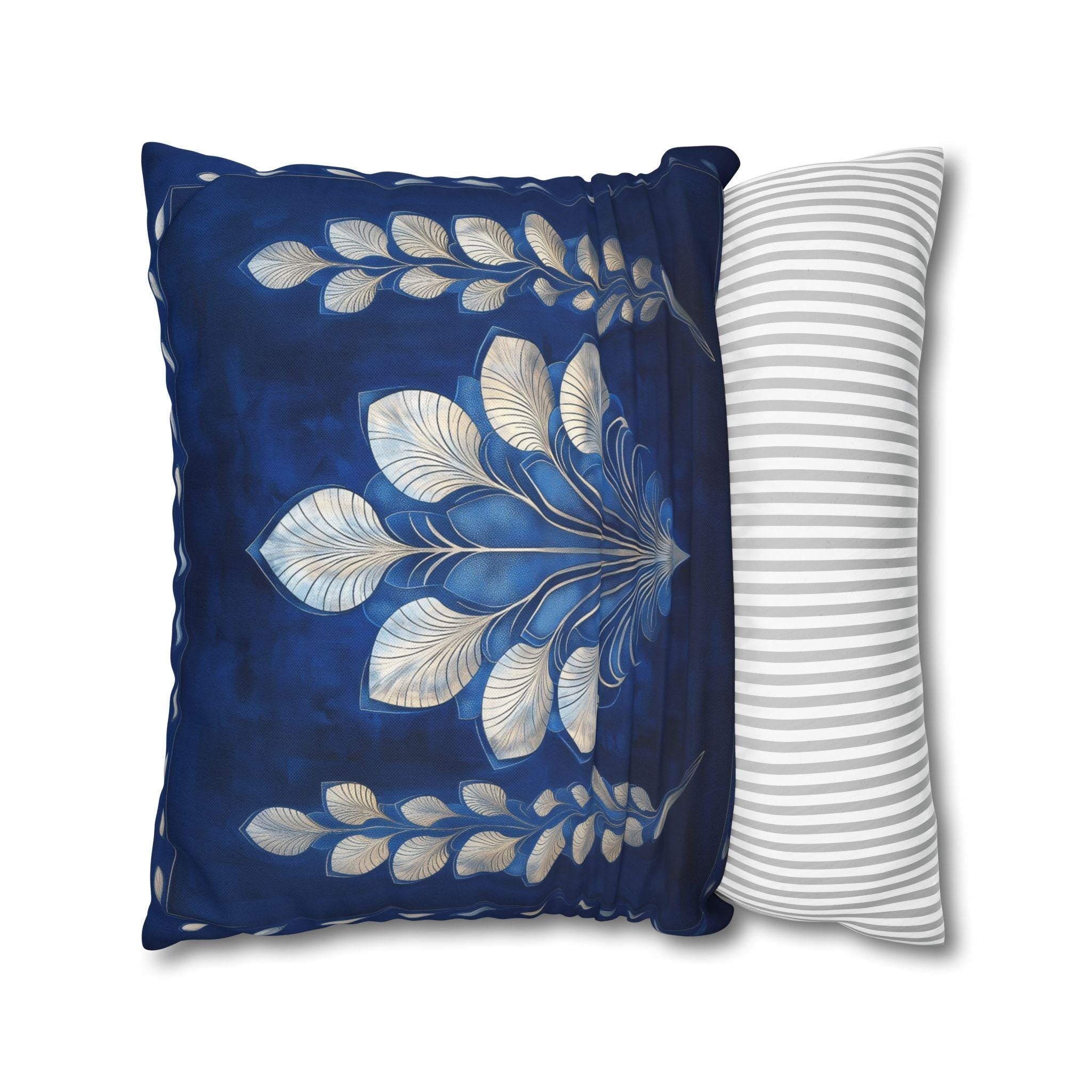 Sapphire Blue Art Deco Pillow Cover: Silver Fan, Hollywood Glam