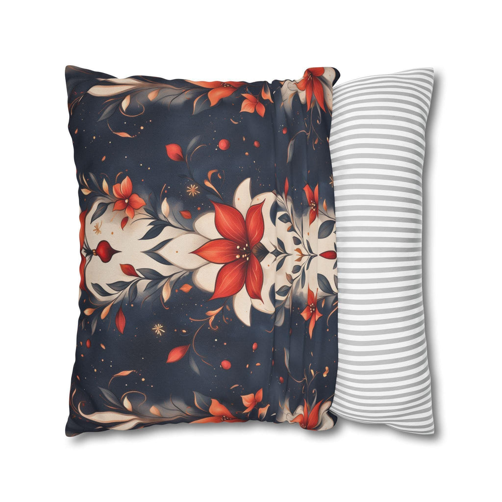 Fleur de Lis Poinsettia Pillow Cover, Holiday Floral on Navy