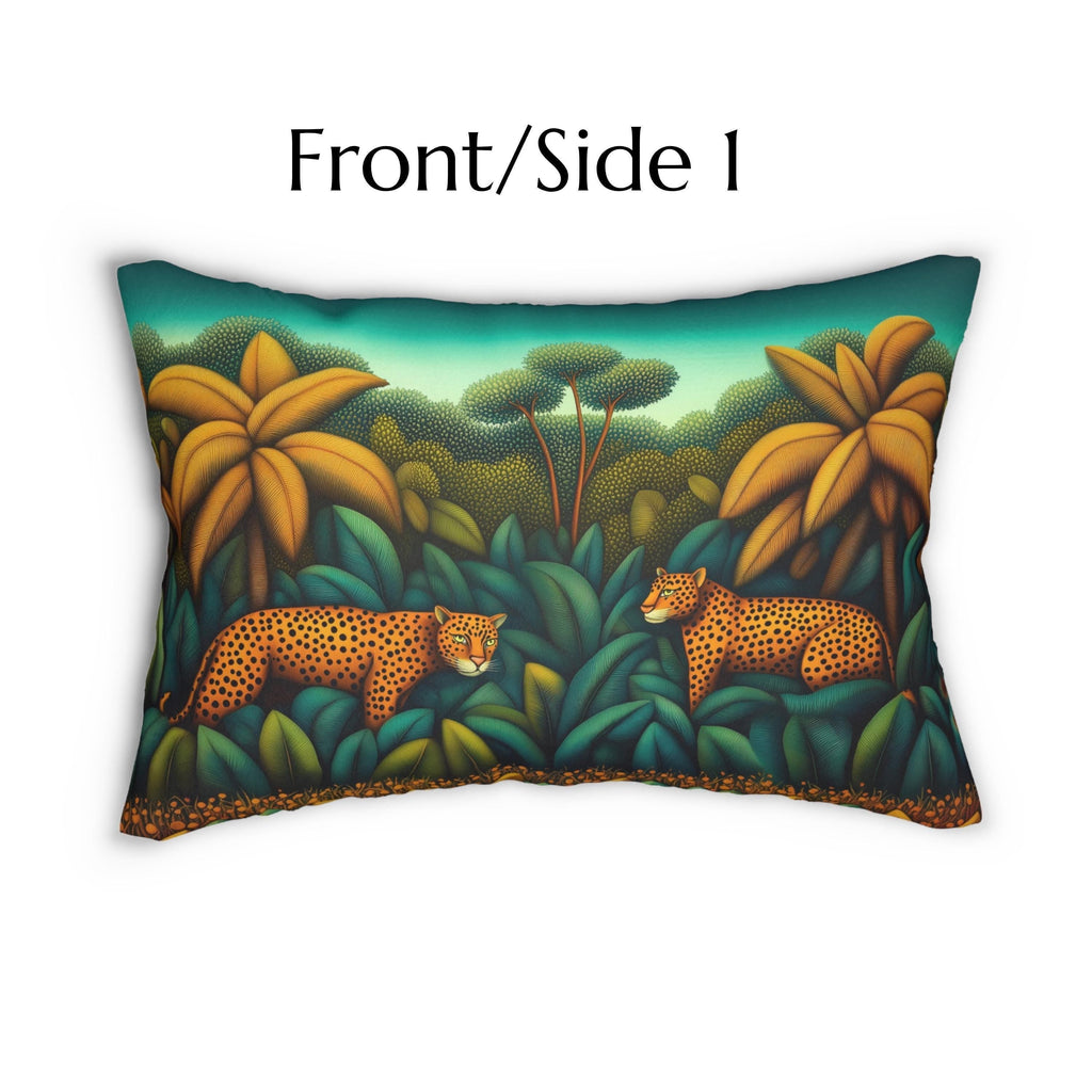 Jaguar Jungle Safari Lumbar Pillow: Tropical Botanical Animal Decor