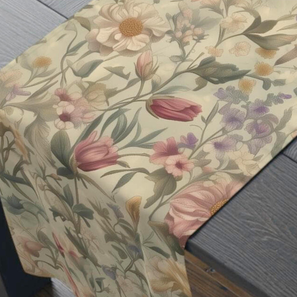 William Morris Inspired Table Runner: Earth Tone Floral Tapestry