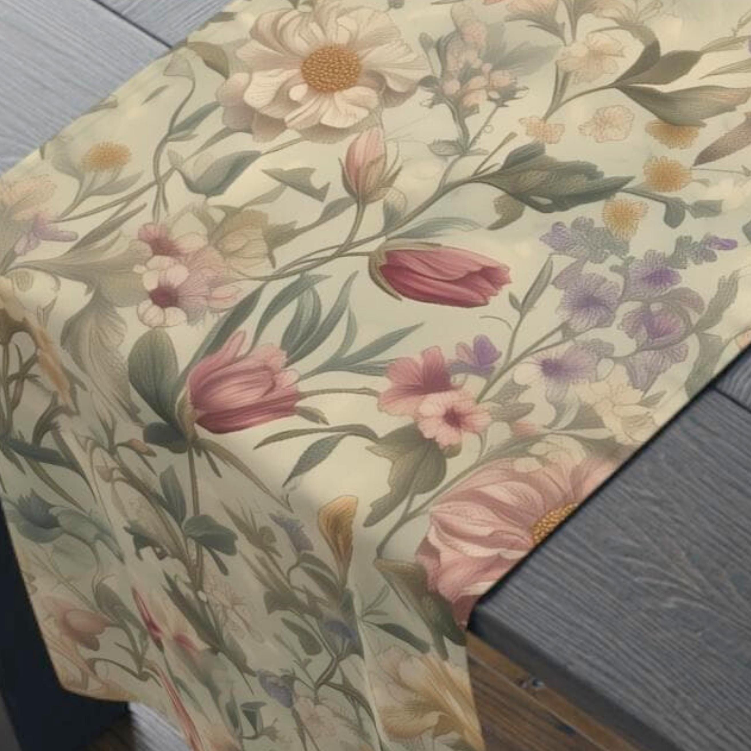William Morris Inspired Table Runner: Earth Tone Floral Tapestry
