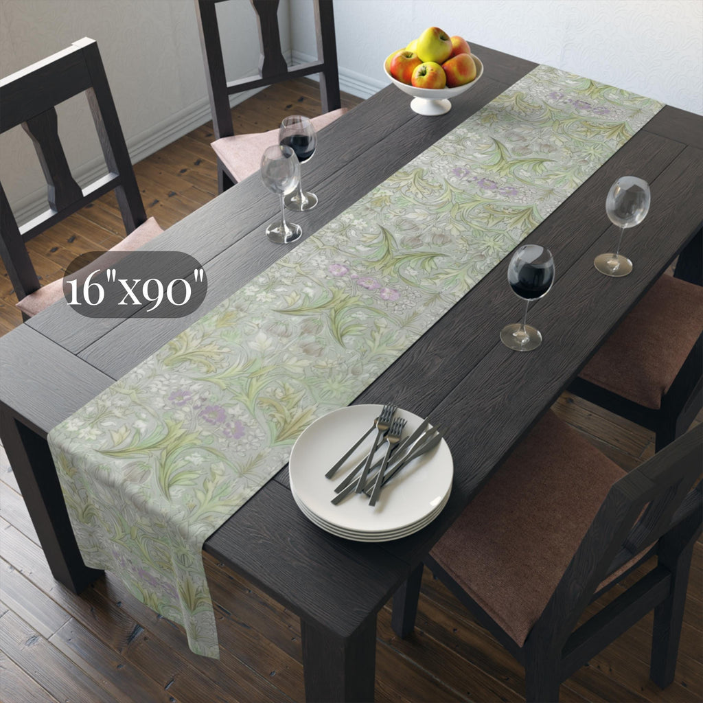 William Morris inspired Table Runner: Soft Sage Botanical with Muted Lavender
