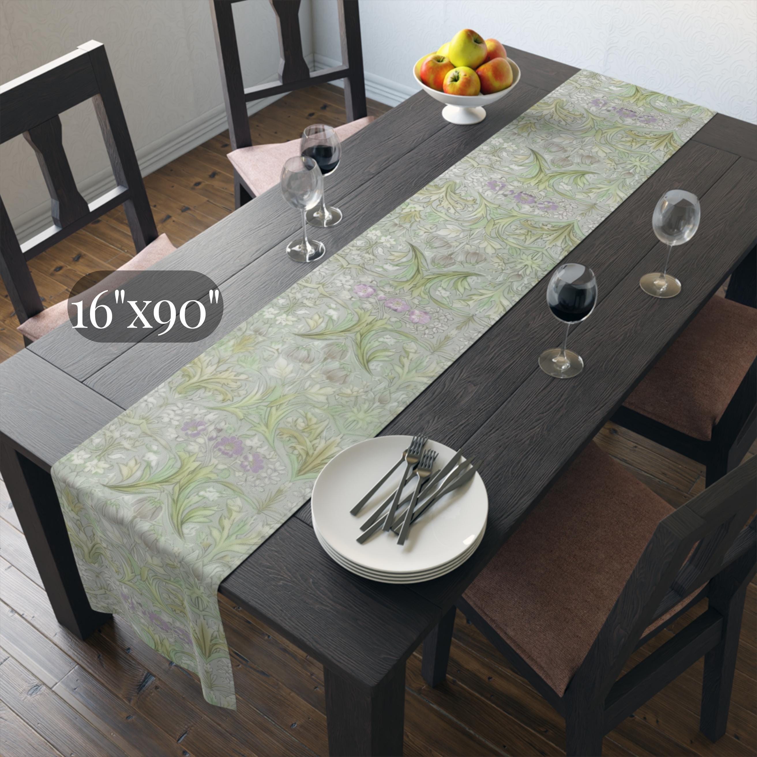 William Morris inspired Table Runner: Soft Sage Botanical with Muted Lavender
