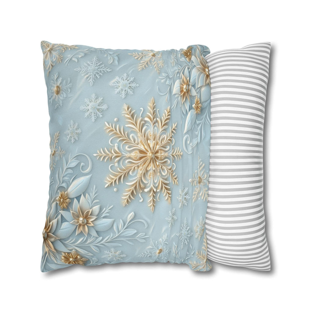 Gold Snowflake Pillow Cover, Elegant Winter Holiday Decor