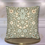 William Morris Inspired Botanical Pillow Cover: Sage, Cream & Peach Floral Pattern Cushion Case