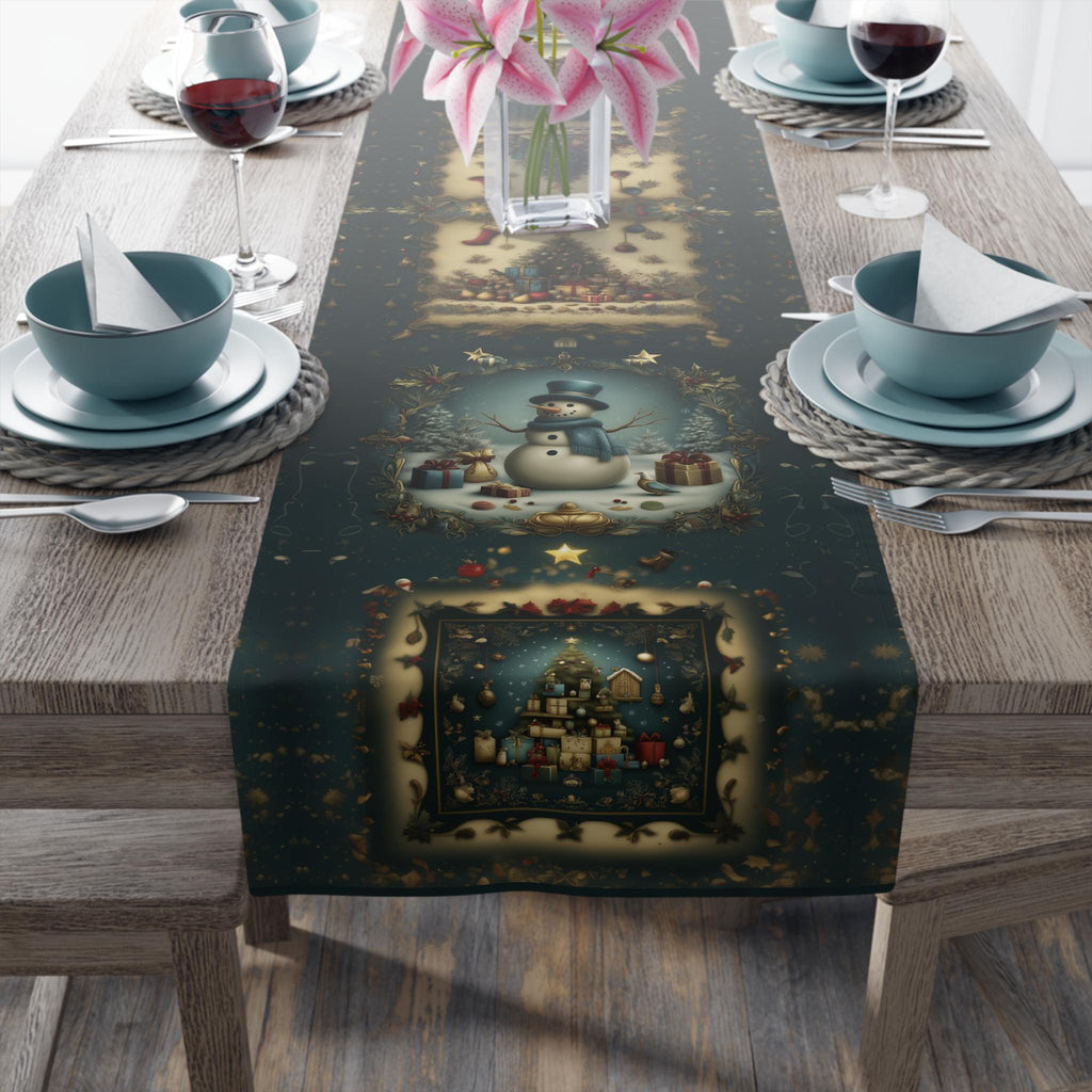 Christmas Vintage Style Table  Runner: Nostalgia Storybook Holiday Scene Collage