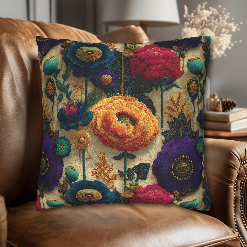 Art Nouveau Pillow Cover: Klimt Inspired Jewel Tone Floral Decor