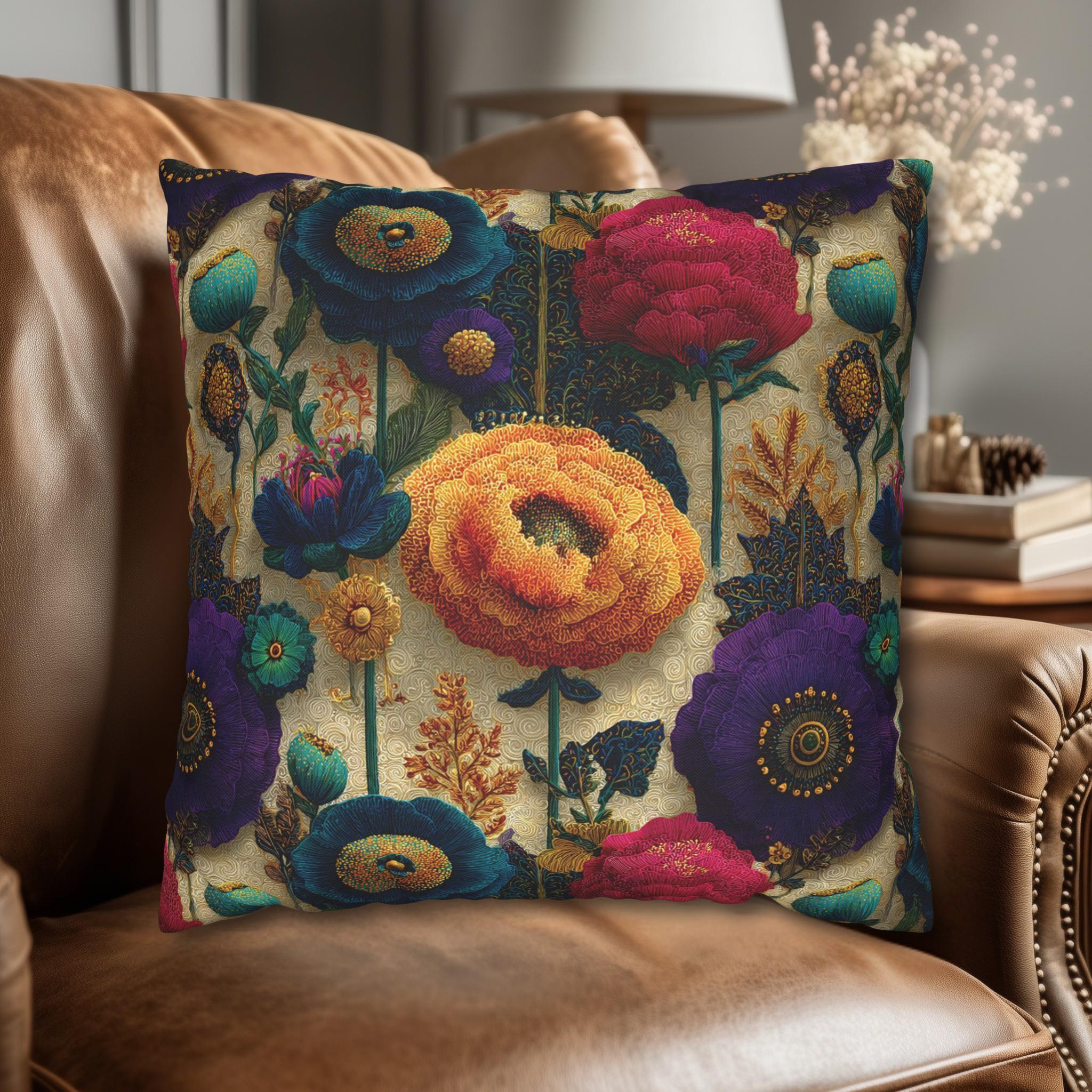 Art Nouveau Pillow Cover: Klimt Inspired Jewel Tone Floral Decor