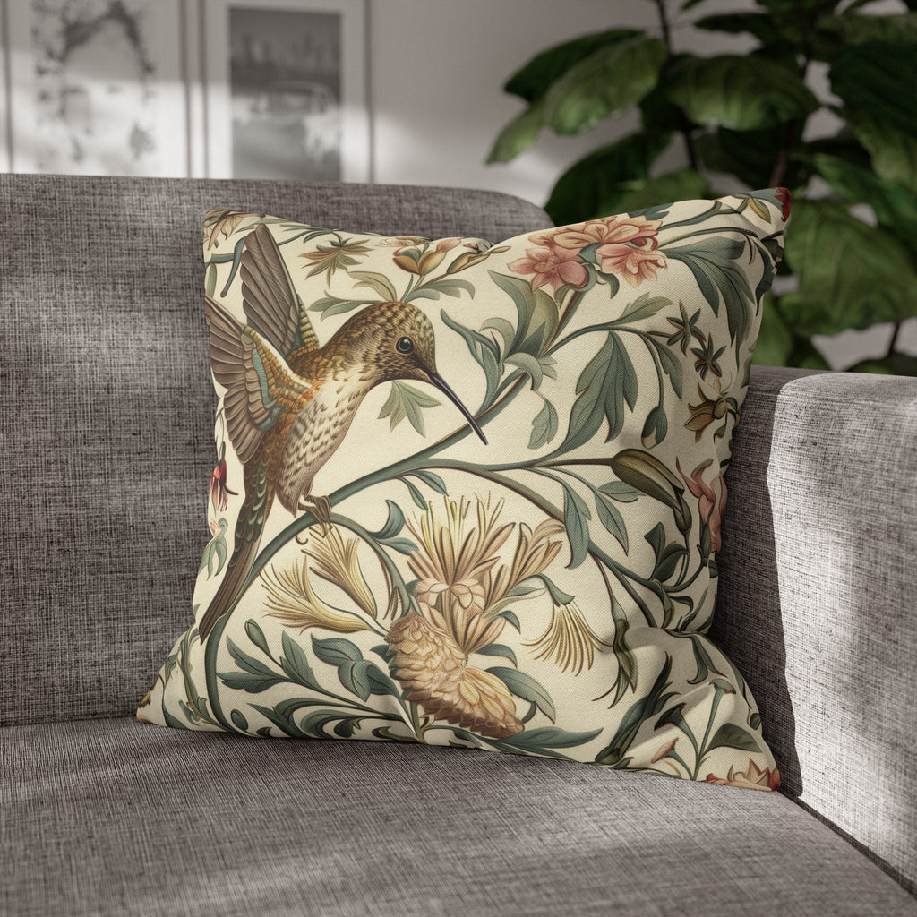 William Morris Hummingbird Pillow Cover: Floral Bird Art