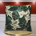 Elegant Holly Leaves & Berries Pillow Cover: Winter Emerald Green Decor with Smooth Design