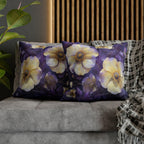 Floral Pillow Cover, Cream Yellow Pansies, Purple Botanical Print