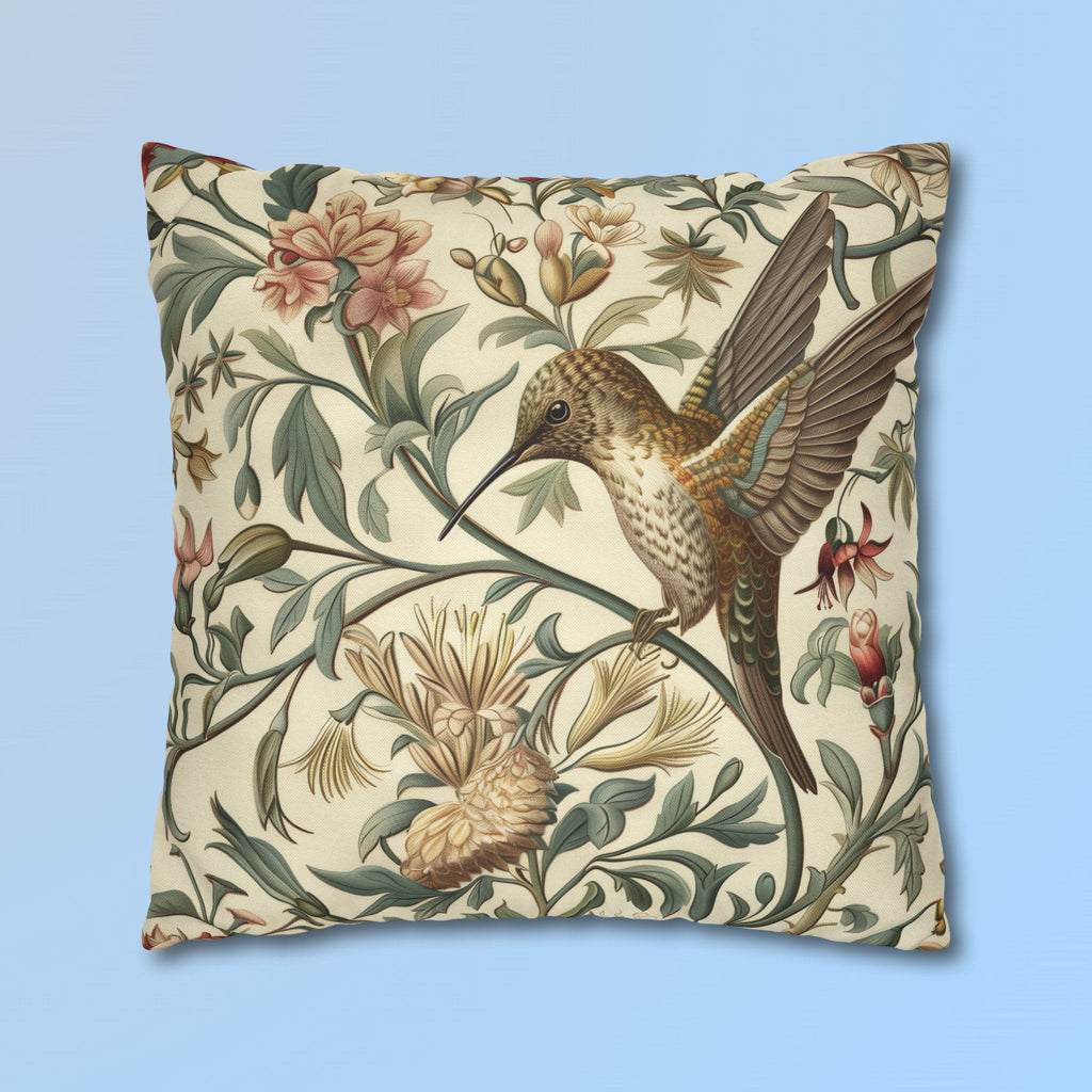 William Morris Hummingbird Pillow Cover: Floral Bird Art