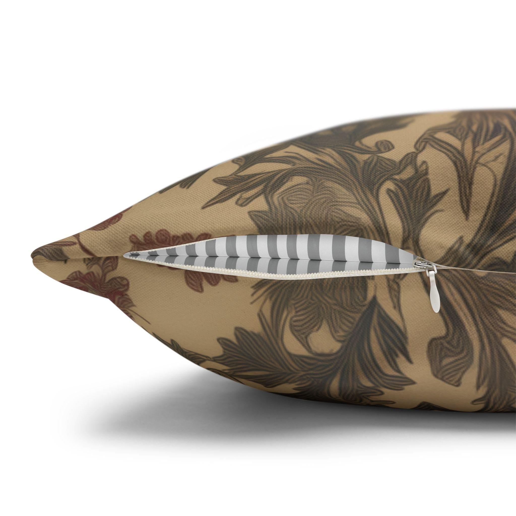 William Morris Christmas Tree Pillow Cover: Quilted Look Navy, Red & Gold Botanicals
