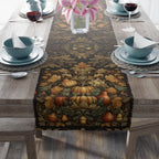 William Morris Inspired Autumn Harvest Tapestry Table Runner: Charcoal, Amber, Olive Seasonal Dining Decor