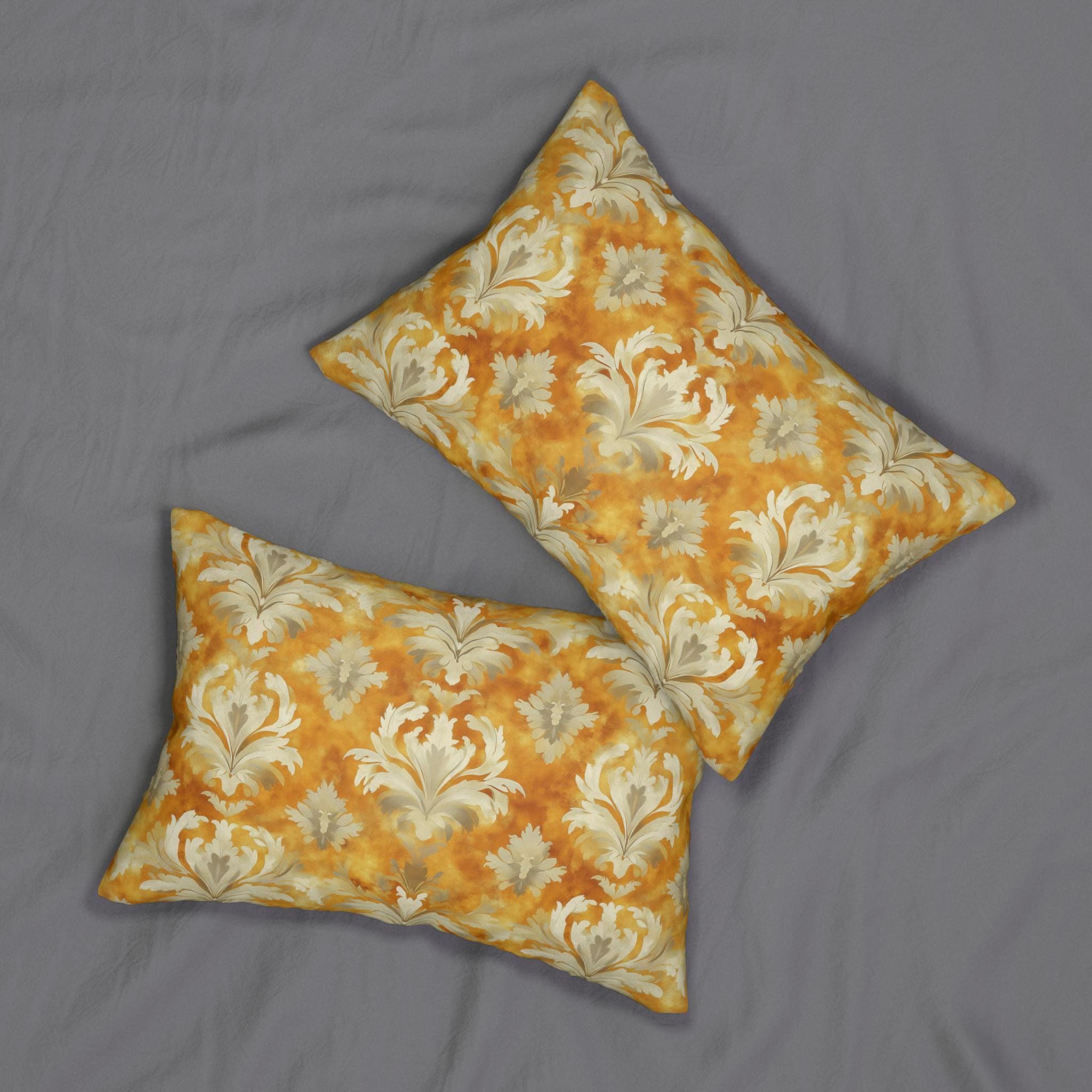 Damask Lumbar Pillow, Pumpkin Spice Fall Decor, Elegant Accent Cushion