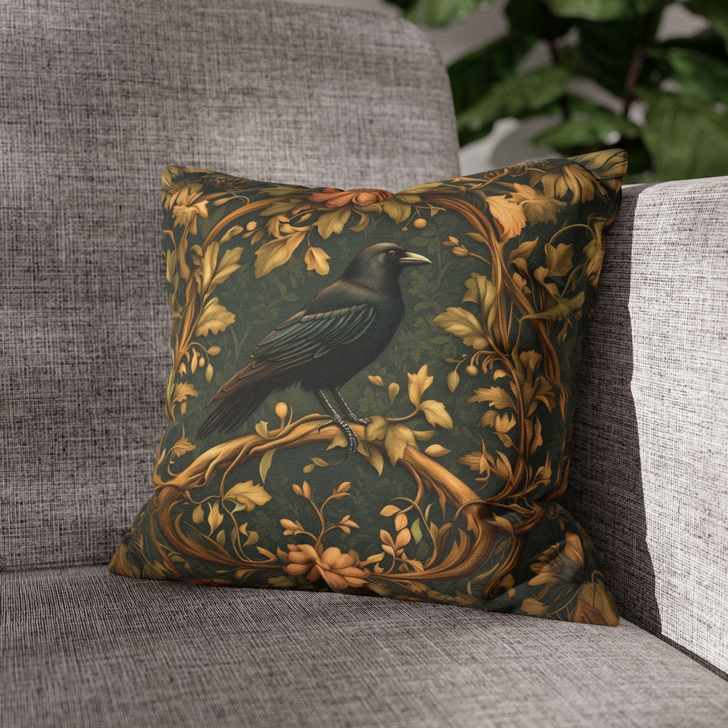 Autumn Crow Pillow Cover: Moody Botanical Fall & Halloween Decor