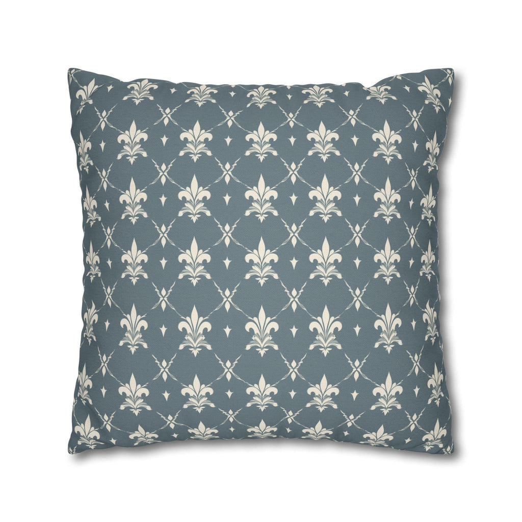 Elegant Fleur de Lis Pillow Cover: French Chateau Diamond Lattice Pattern in Soft Blue-Gray