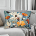 Vintage Style Floral Lumbar Pillow: Blue Wildflower Oil Painting Style
