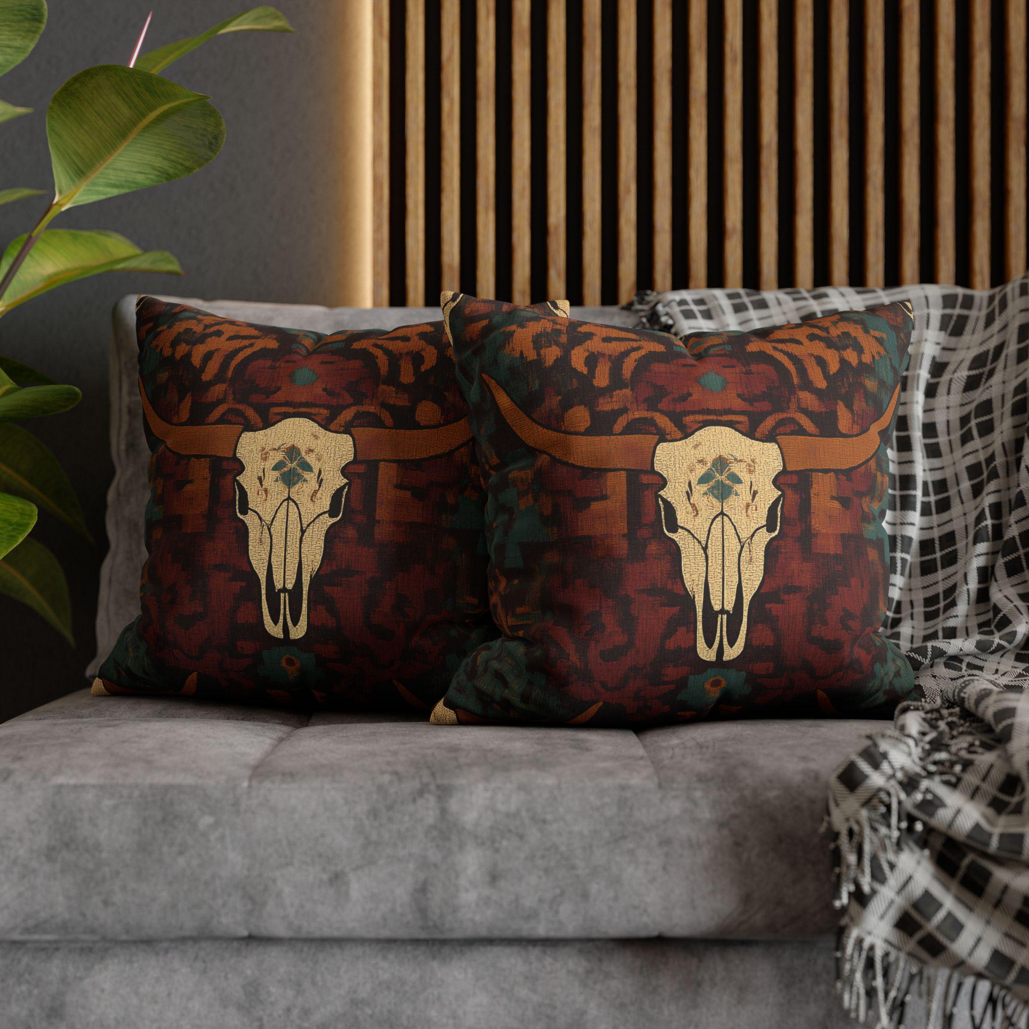Longhorn Skull Pillow Cover: Southwestern Rustic Ranch Decor