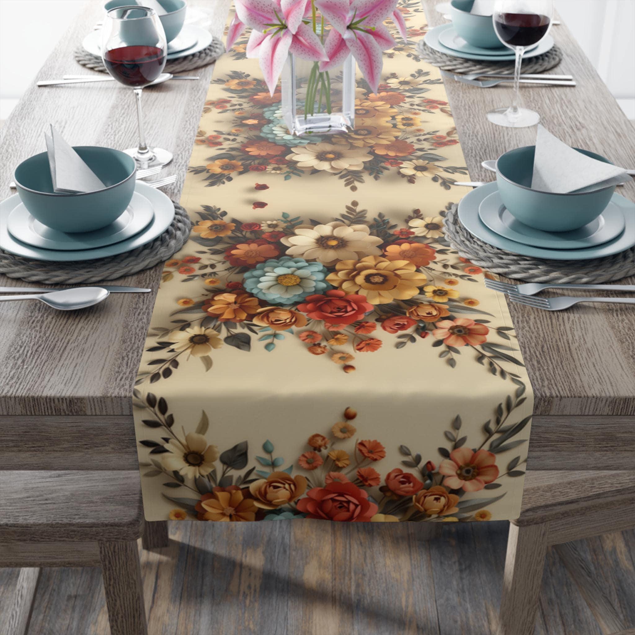 Autumn Table Runner, Floral Pattern, Fall Colors (16" x 72" or 90")