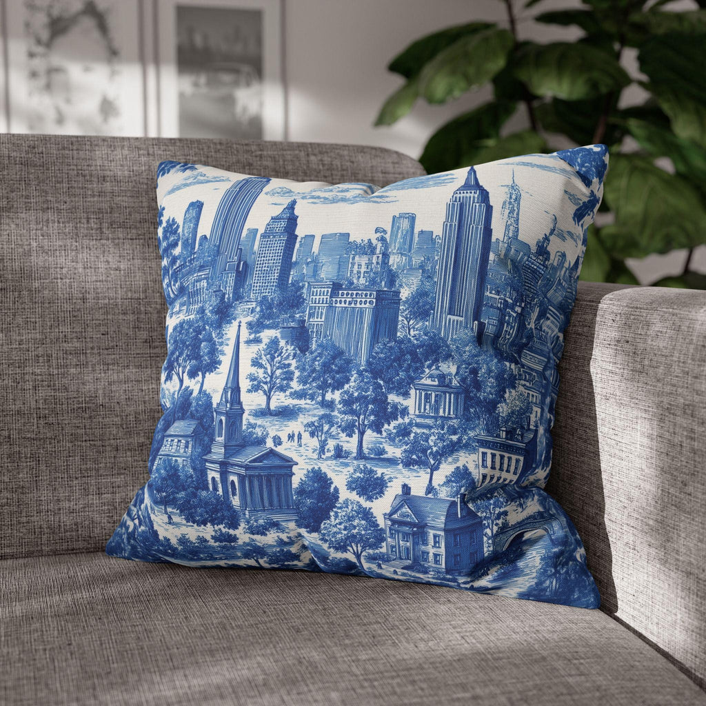 NYC Toile Pillow Cover: Blue & White French Country Urban Design