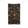 William Morris Christmas Nutcracker Tea Towel: Charcoal Red & Gold Holiday Botanical Kitchen Decor