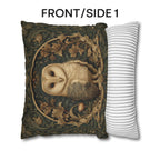 William Morris Style Pillow Cover: Woodland Owl in Moss Green & Antique Gold