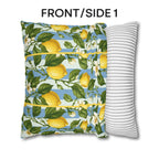 Lemon Soft Blue Stripe Pillow Cover: with Green Leaves and White Florals