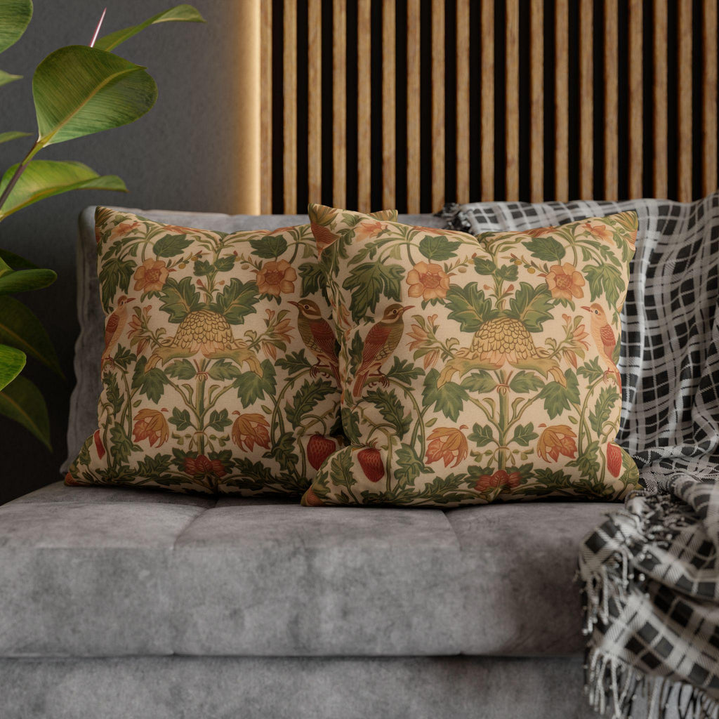 William Morris Strawberry Thief inspired Pillow Cover: Sage Terracotta Cream Pillowcase