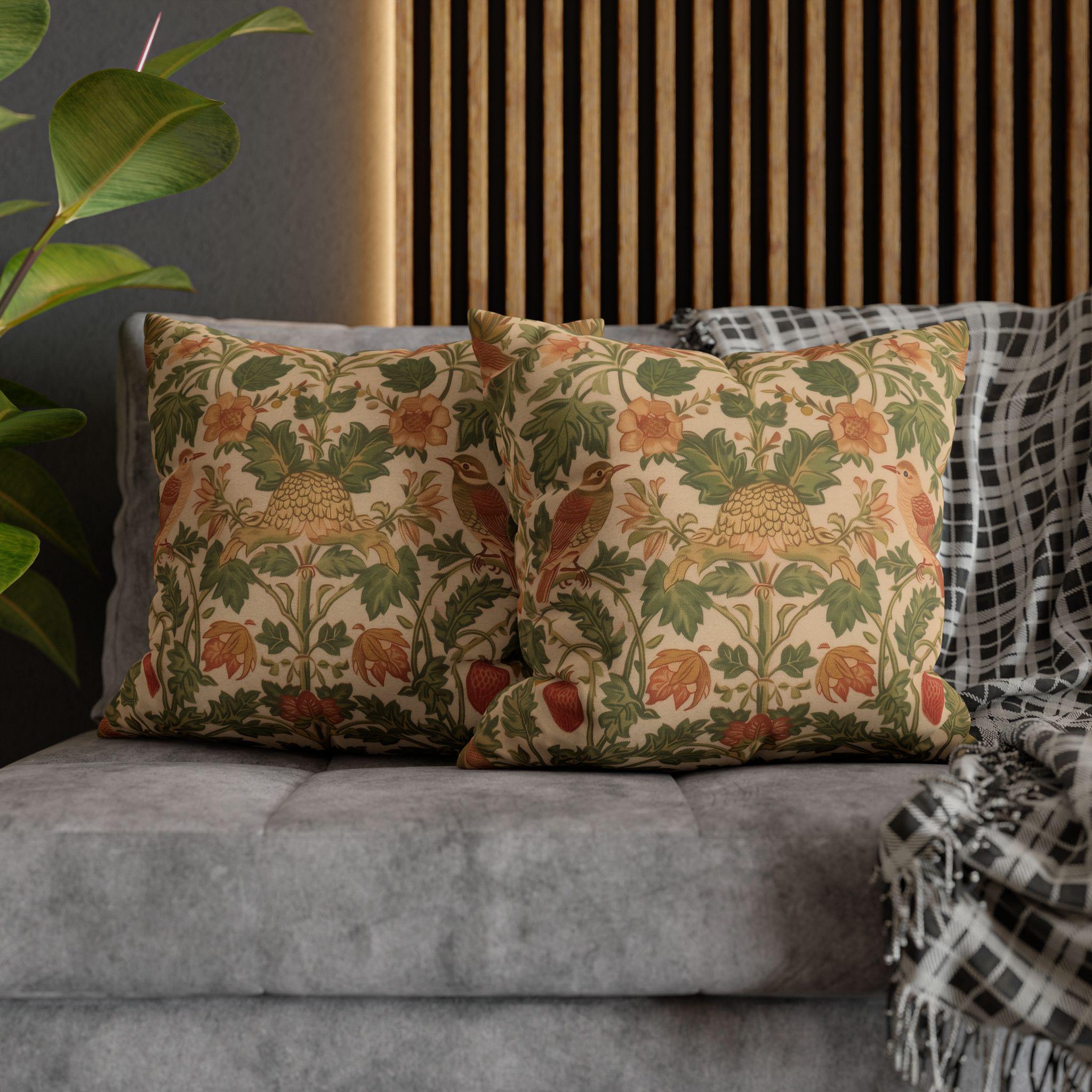 William Morris Strawberry Thief inspired Pillow Cover: Sage Terracotta Cream Pillowcase