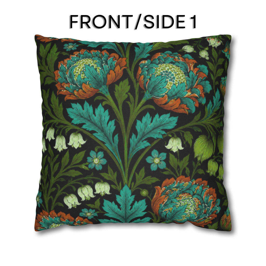 William Morris Style Throw Pillow Cover: Moody Teal Blue, Burnt Orange, & Deep Olive