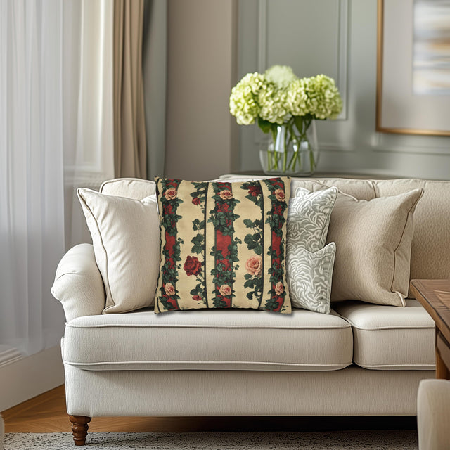 Roses & Stripes Throw Pillow Cover: Vintage Style Romantic Cottagecore Floral