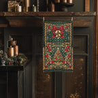 William Morris Christmas Hand Towel: Vintage Style Emerald Green Poinsettia, Golden Snowflake