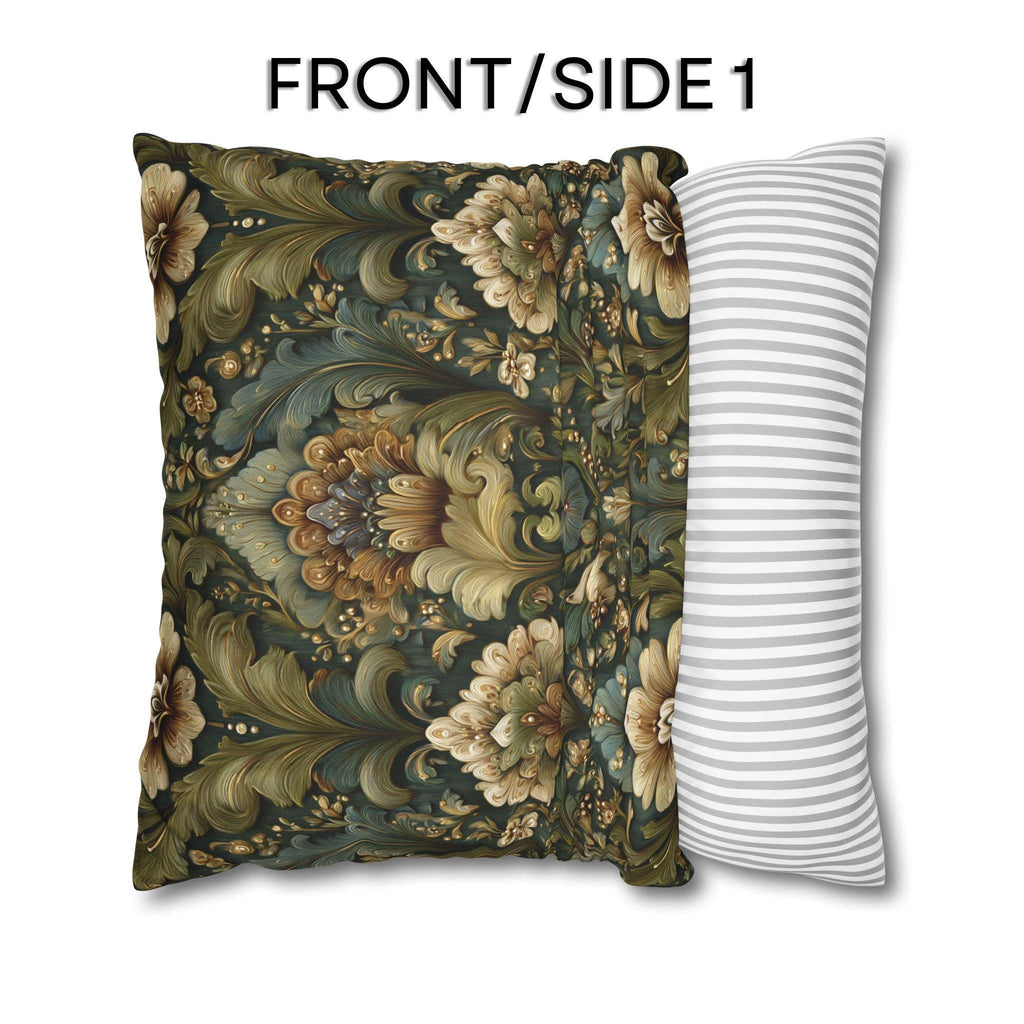 Botanical Damask Throw Pillow Cover: Moody Sage, Teal and Cream Floral