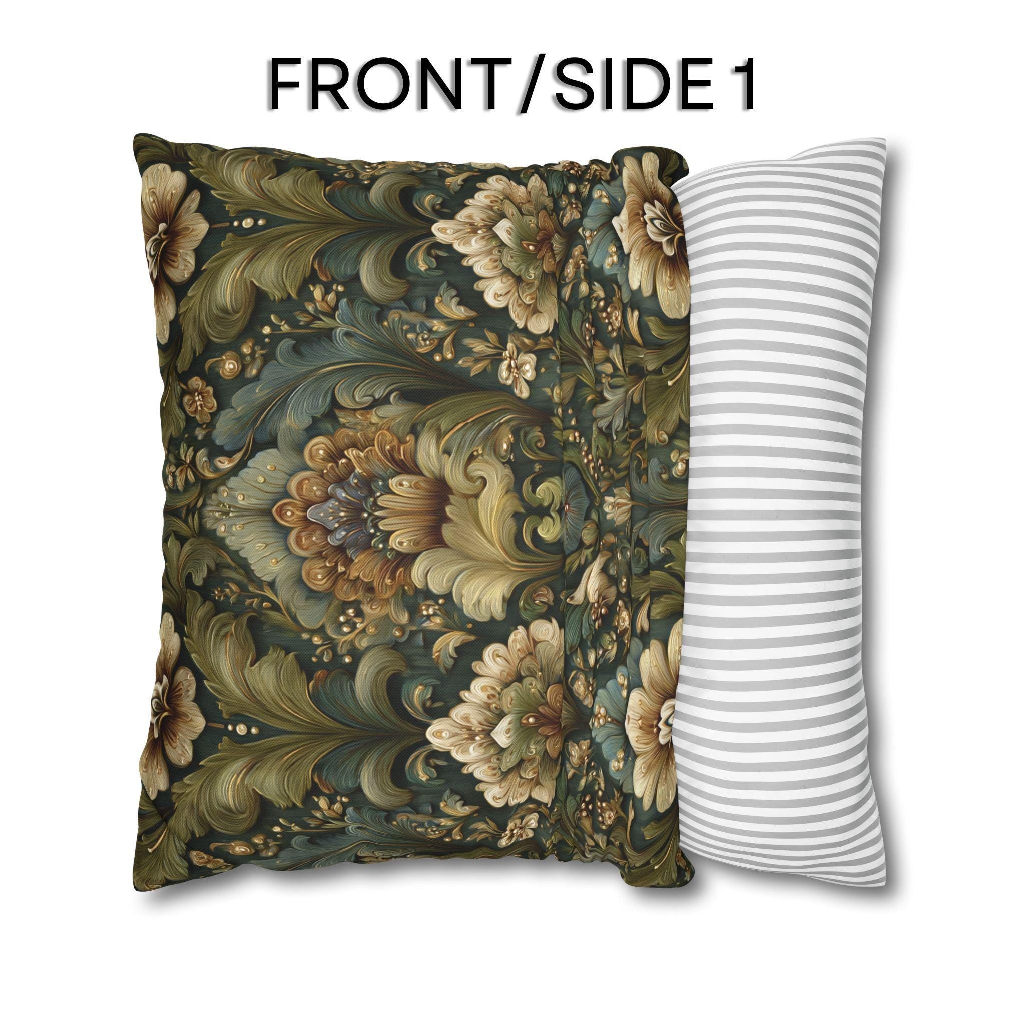 Botanical Damask Throw Pillow Cover: Moody Sage, Teal and Cream Floral