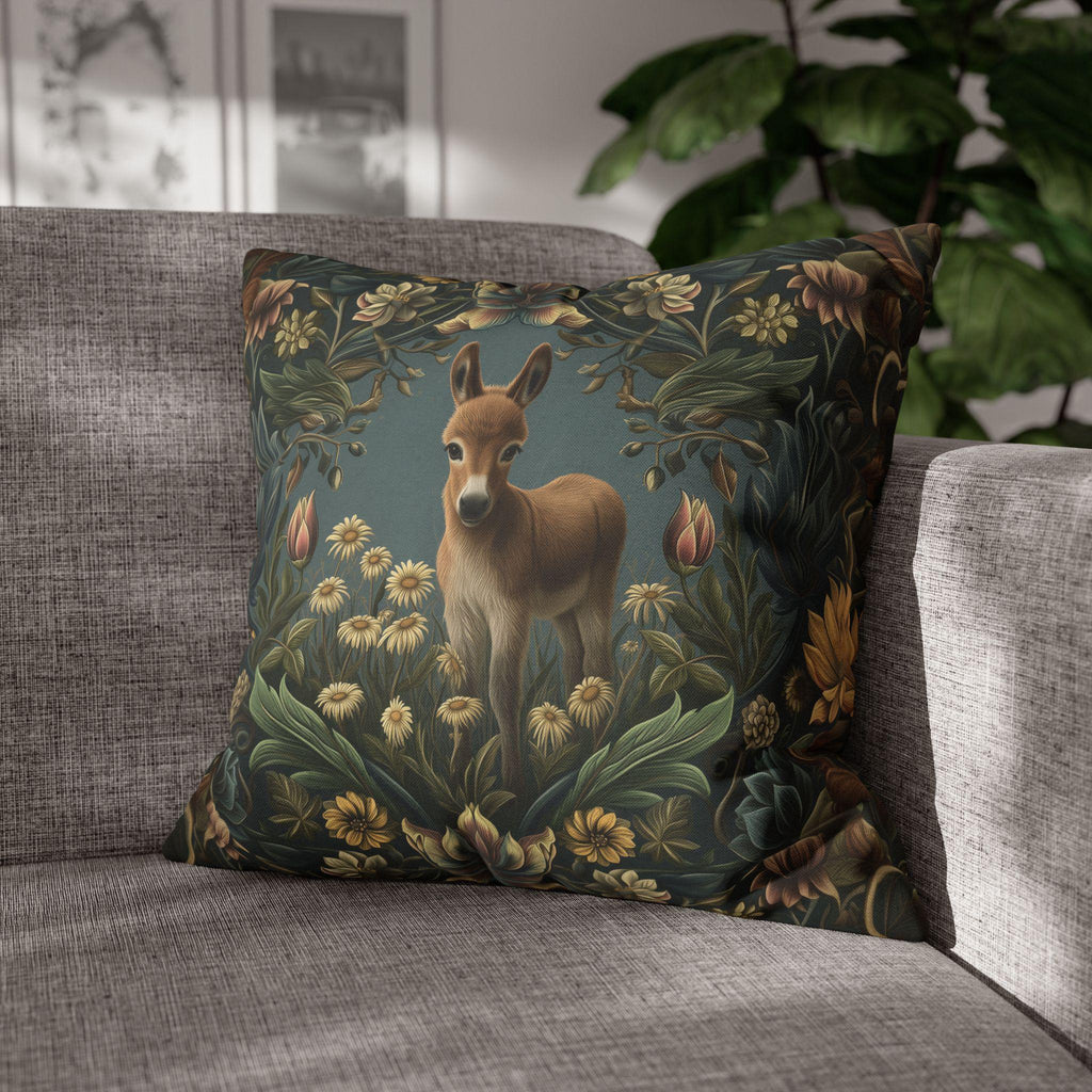 Donkey Pillow Cover:  William Morris Inspired Botanical Daisies Meadow